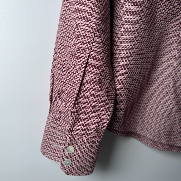 Vintage Ingram Italian Cotton Button Up Shirt Mens 48 Burgundy Geometric EU Made - Picture 13 of 16